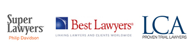 Badges for Phil Davidson from SuperLawyers, Best Lawyers, and LCA